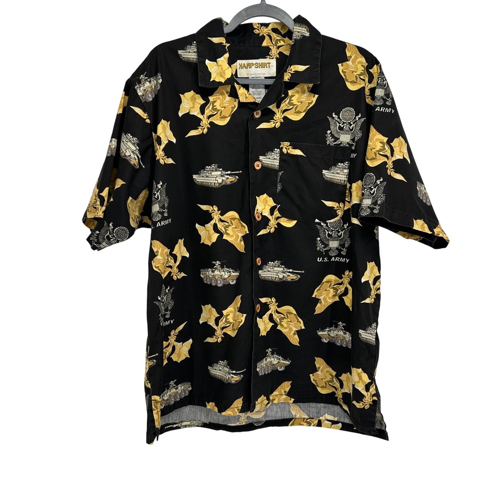 Eagle Crest US Army Tank Military Print Shirt Mens XL Black Yellow Button Down
